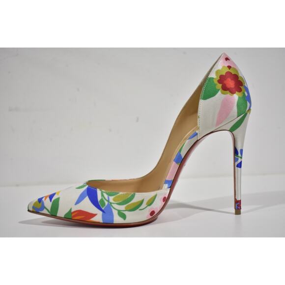 Christian Louboutin Iriza 100 Crepe Satin Bloomy Floral Pointed Heel Pump 37.5 - Picture 8 of 12